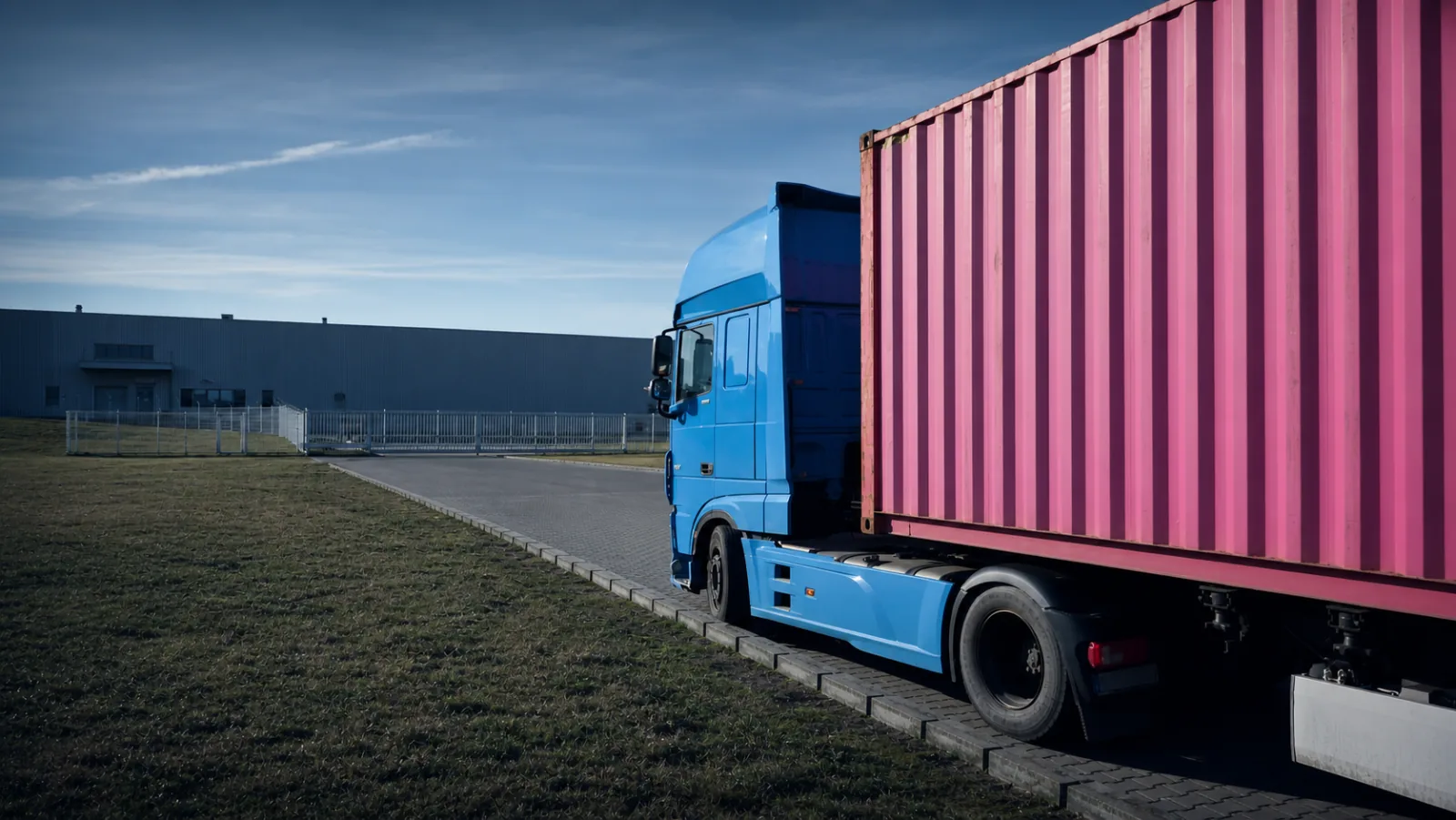 Blauer Sattelzug mit Container